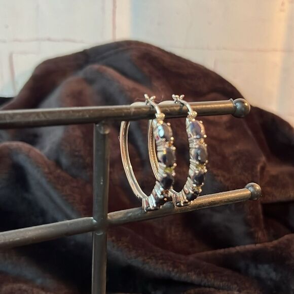 Midnight Sapphire and Multi-Tourmaline Hoop Earrings Stainless Steel 11.35 ctw - Picture 11 of 15